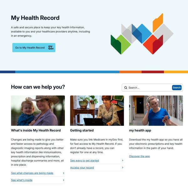 A view of the My Health Record website homepage